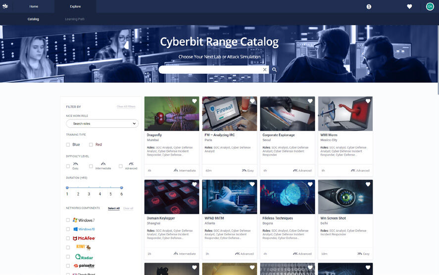 Cyberbit Range Catalog képernyőkép